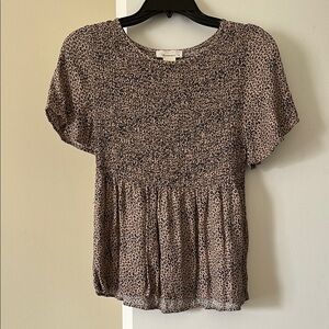 Leopard Peplum Blouse in Brown and White